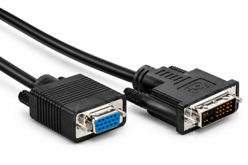 DINIC DVI-I 12+5 Stecker auf 15pol. HD-Stecker, Kabel 2-fach geschirmt, schwarz, 3m
